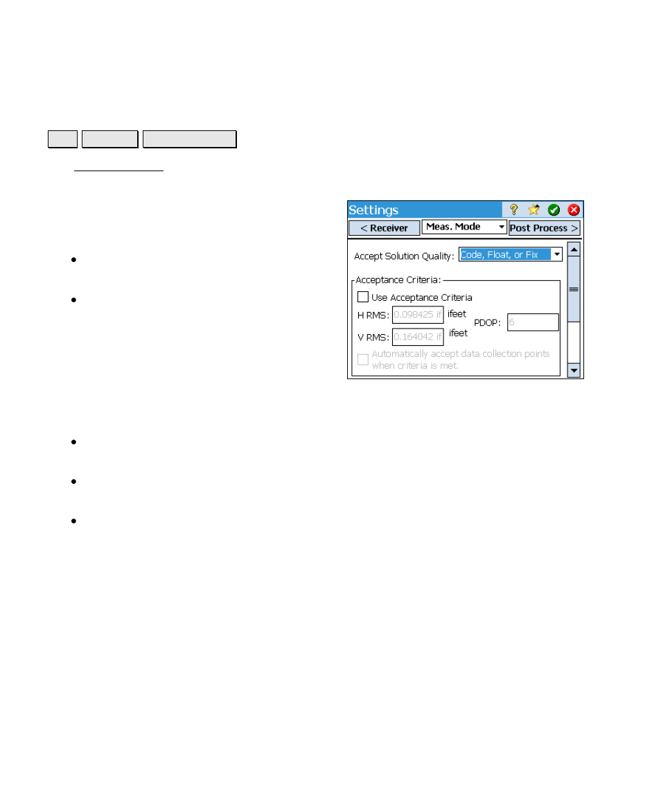 Measure mode settings | Spectra Precision Survey Pro v4.6 Ranger Reference Manual User Manual | Page 118 / 480