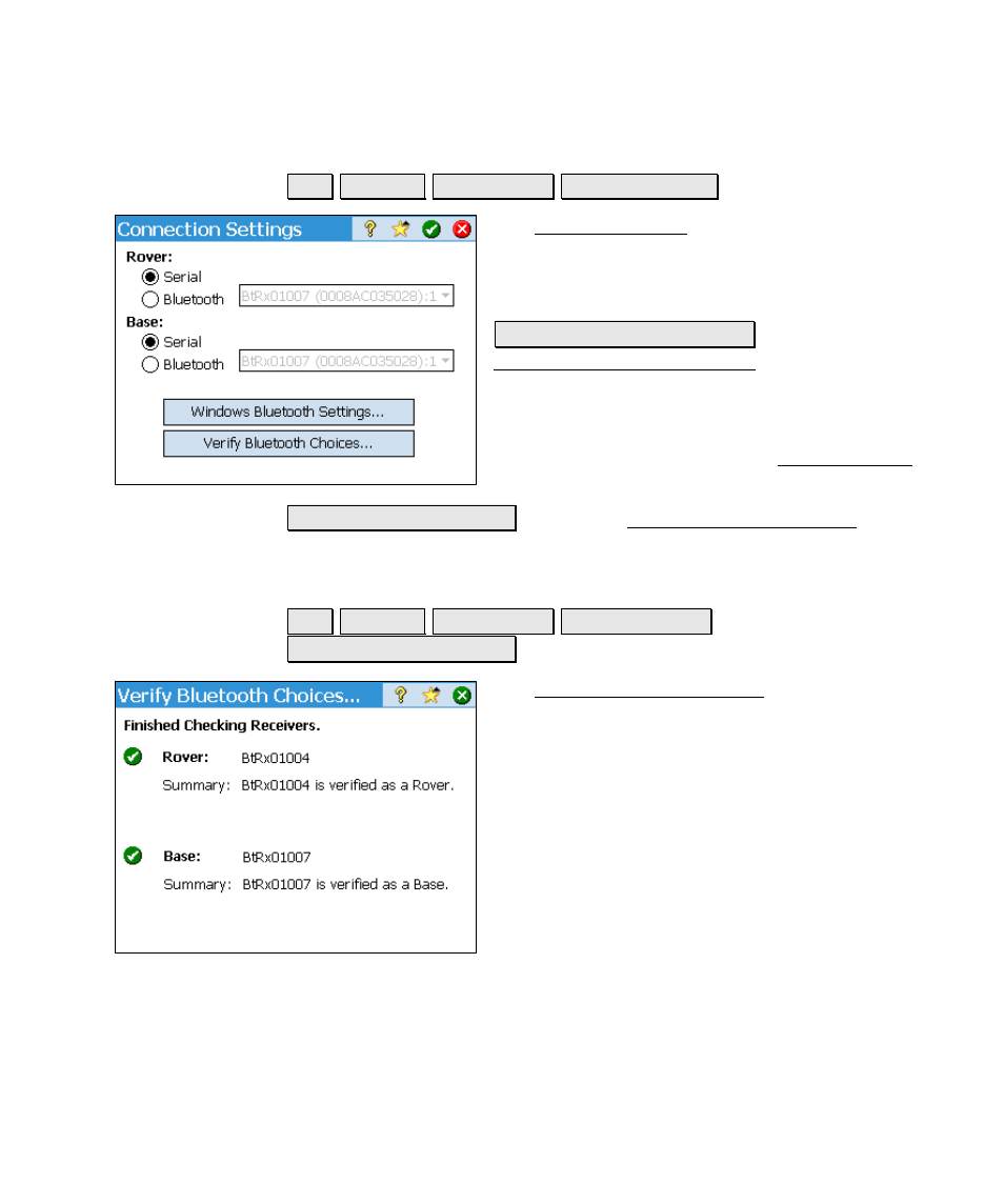 Change settings, Verify bluetooth choices | Spectra Precision Survey Pro v4.6 Ranger Reference Manual User Manual | Page 123 / 480