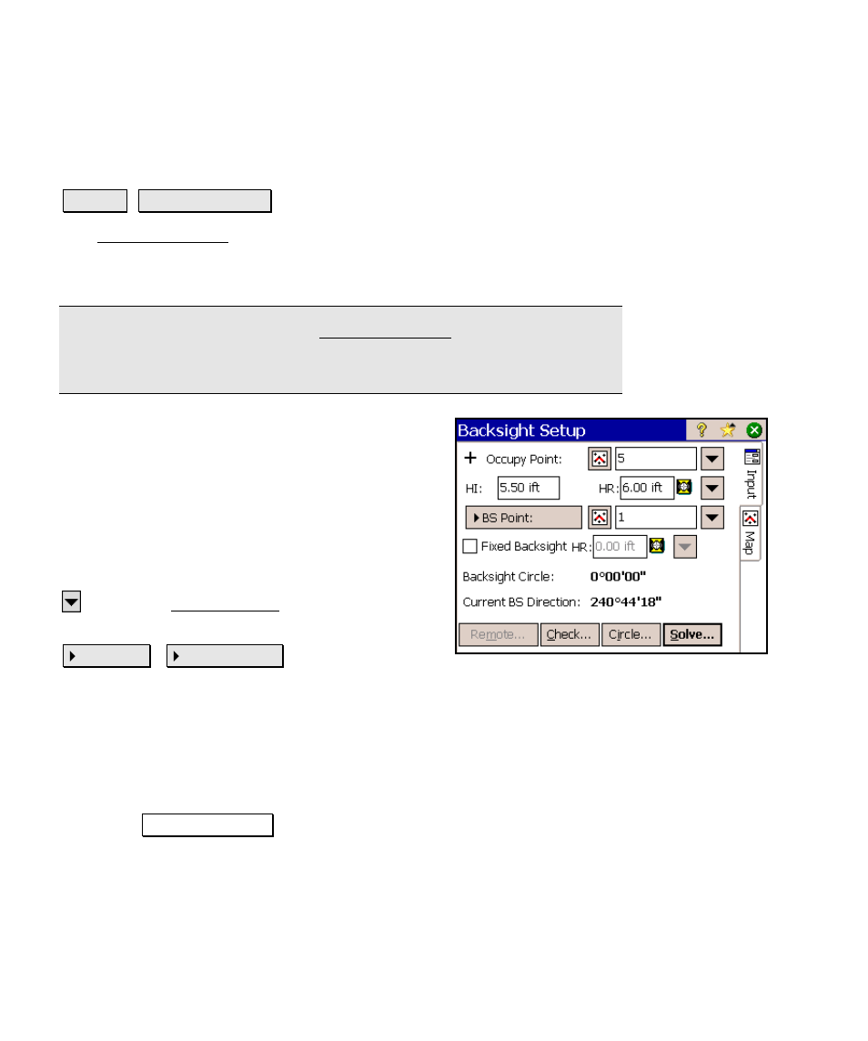 Backsight setup | Spectra Precision Survey Pro v4.6 Ranger Reference Manual User Manual | Page 130 / 480