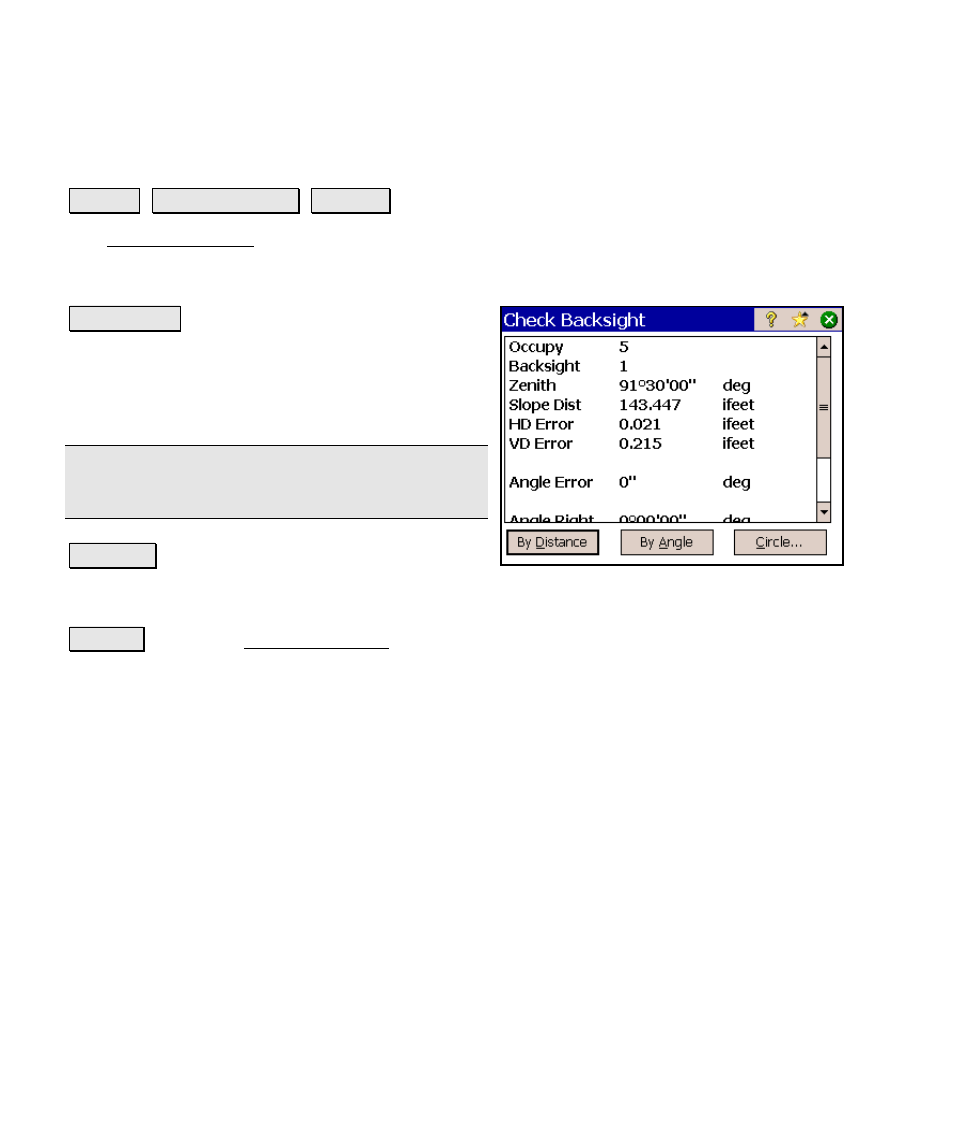 Check backsight, Check by distance results | Spectra Precision Survey Pro v4.6 Ranger Reference Manual User Manual | Page 134 / 480