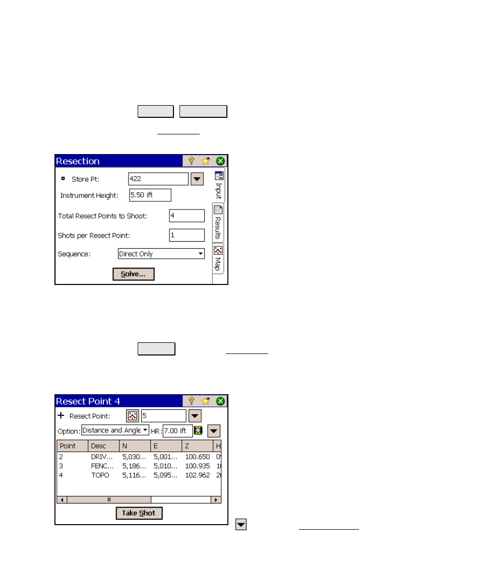 Resection, Resection – screen two | Spectra Precision Survey Pro v4.6 Ranger Reference Manual User Manual | Page 165 / 480