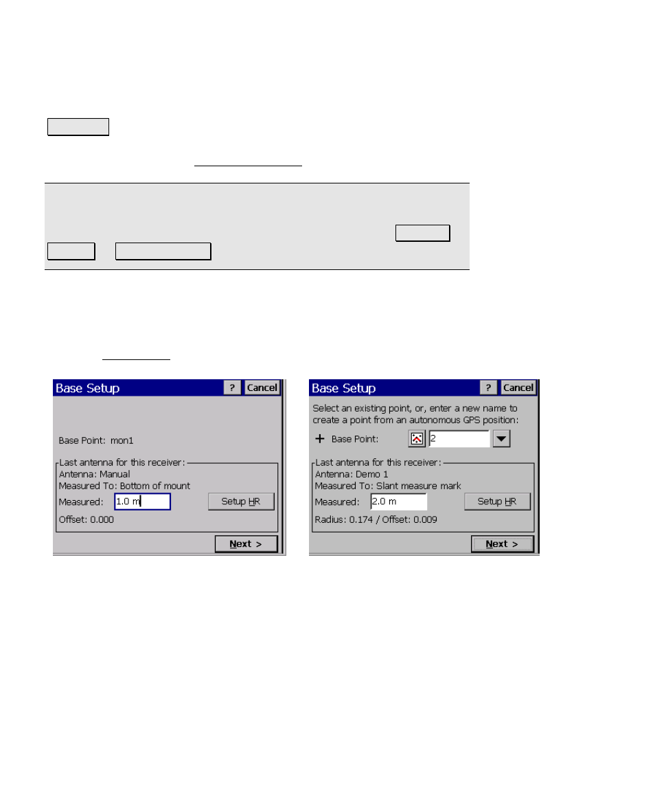 Base setup, Base setup one – pick base point | Spectra Precision Survey Pro v4.6 Ranger Reference Manual User Manual | Page 194 / 480