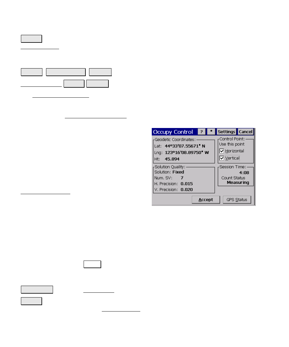 Occupy control point screen | Spectra Precision Survey Pro v4.6 Ranger Reference Manual User Manual | Page 210 / 480