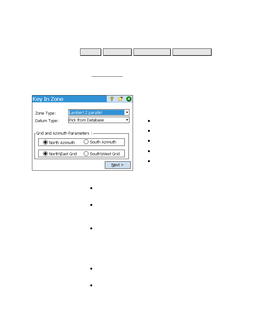 Key in zone, Key in zone - setup | Spectra Precision Survey Pro v4.6 Ranger Reference Manual User Manual | Page 233 / 480