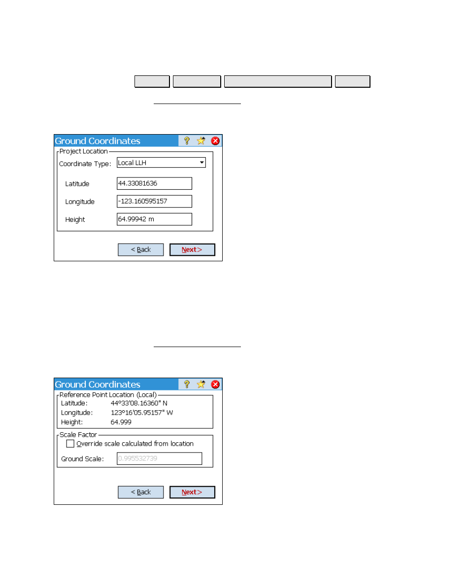 Ground coordinates - key in origin, Ground coordinates - scale | Spectra Precision Survey Pro v4.6 Ranger Reference Manual User Manual | Page 239 / 480