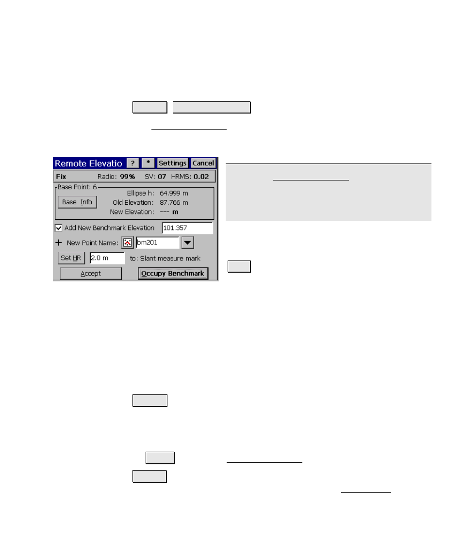Remote elevation | Spectra Precision Survey Pro v4.6 Ranger Reference Manual User Manual | Page 241 / 480