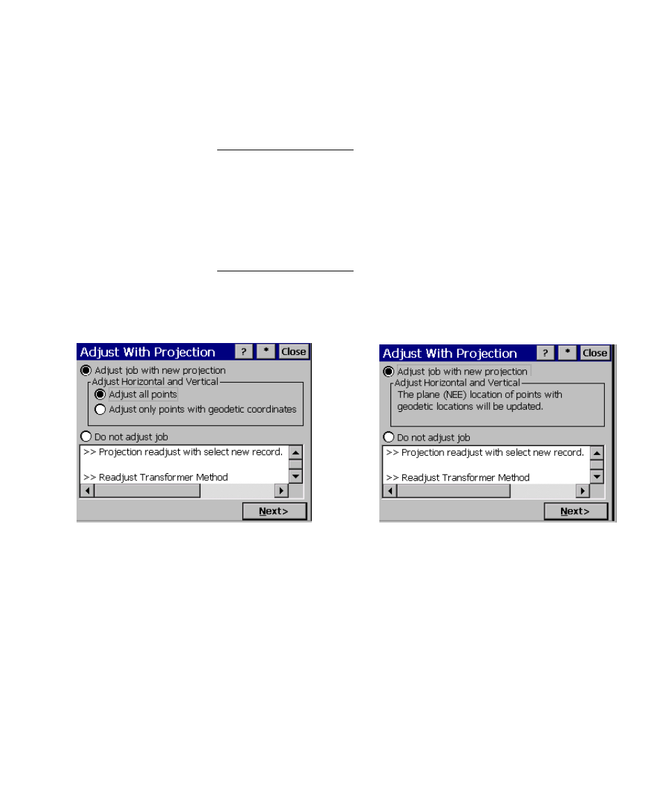 Adjust with projection – prompt adjust | Spectra Precision Survey Pro v4.6 Ranger Reference Manual User Manual | Page 251 / 480