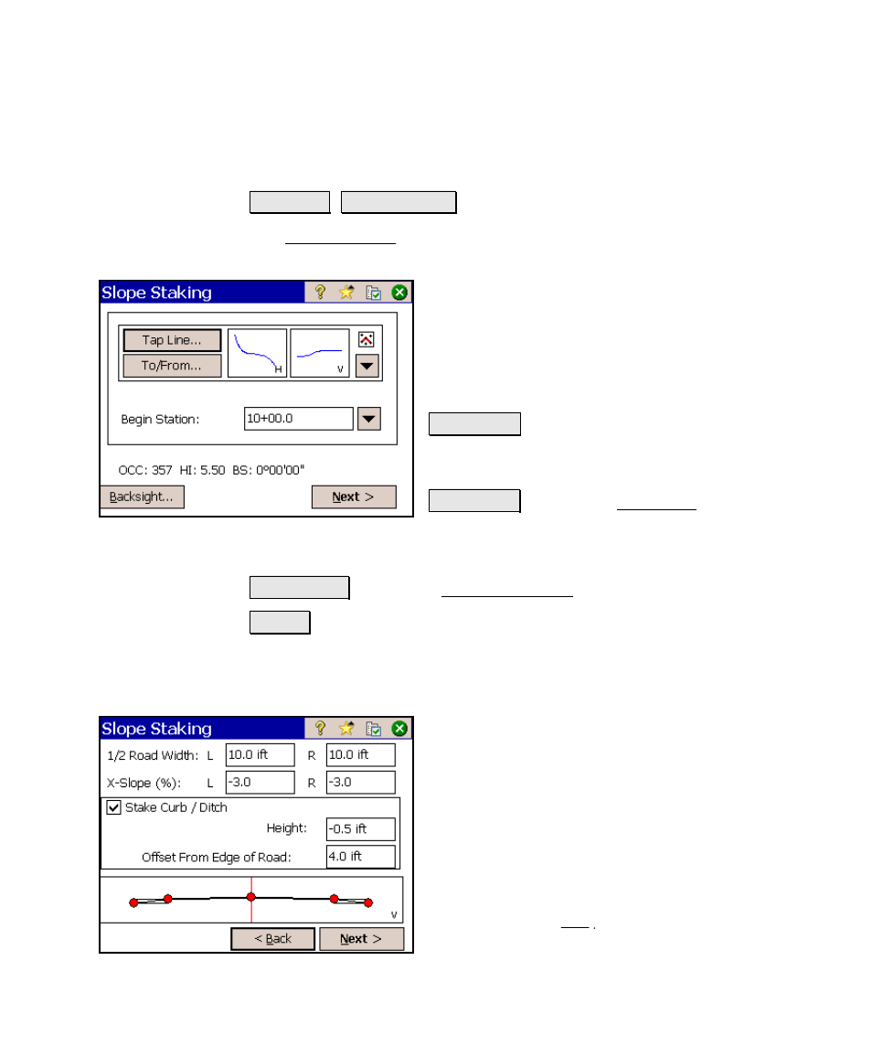 Slope staking, Slope staking – screen two | Spectra Precision Survey Pro v4.6 Ranger Reference Manual User Manual | Page 305 / 480