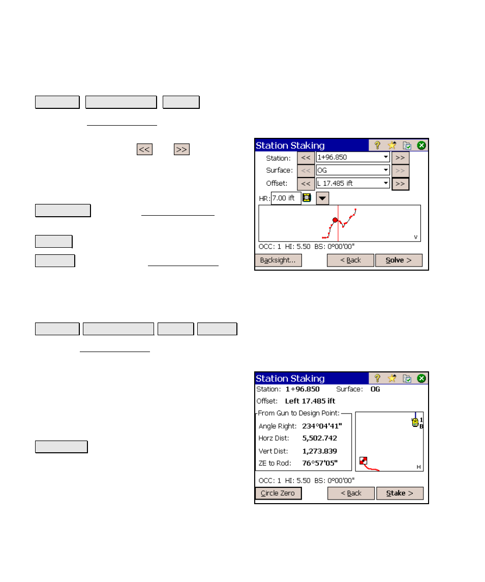 Station staking – screen two, Station staking – screen three | Spectra Precision Survey Pro v4.6 Ranger Reference Manual User Manual | Page 338 / 480