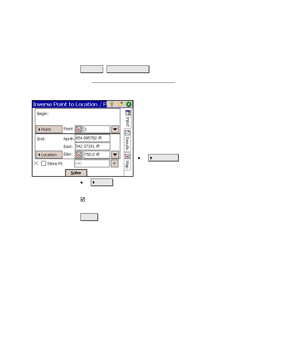 Inverse point to location / point | Spectra Precision Survey Pro v4.6 Ranger Reference Manual User Manual | Page 367 / 480