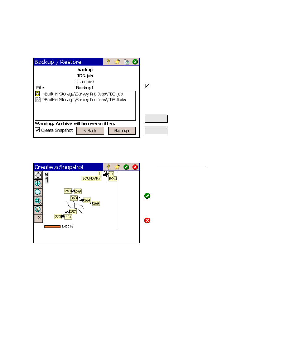 Backup / restore – backup, Backup / restore - create a snapshot | Spectra Precision Survey Pro v4.6 Ranger Reference Manual User Manual | Page 37 / 480