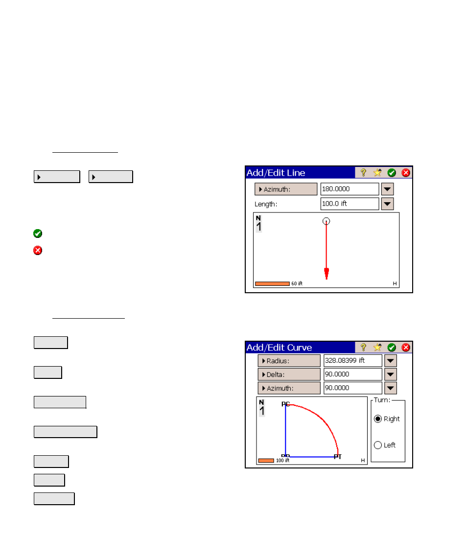 Add / edit line, Add / edit curve | Spectra Precision Survey Pro v4.6 Ranger Reference Manual User Manual | Page 380 / 480