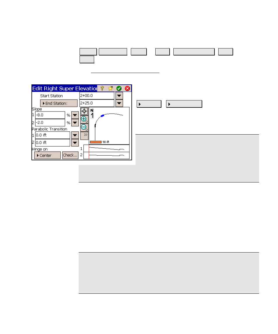 Add / edit super elevation screen | Spectra Precision Survey Pro v4.6 Ranger Reference Manual User Manual | Page 427 / 480