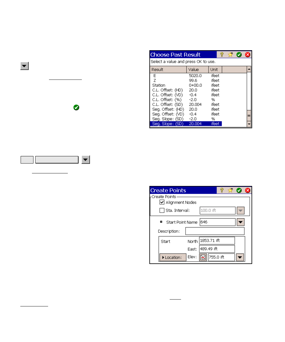 Past results, Create points, Past results create points | Spectra Precision Survey Pro v4.6 Ranger Reference Manual User Manual | Page 454 / 480