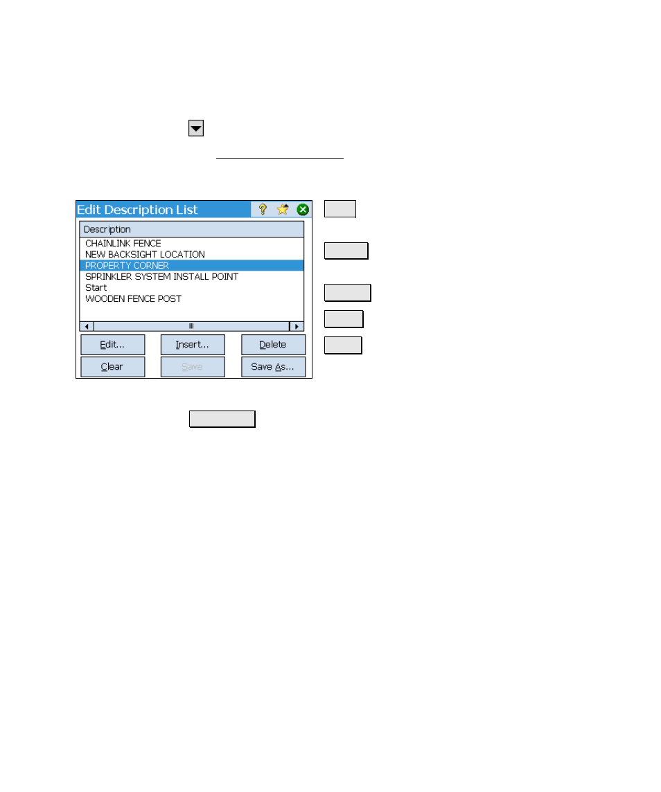 Edit description list | Spectra Precision Survey Pro v4.6 Ranger Reference Manual User Manual | Page 455 / 480