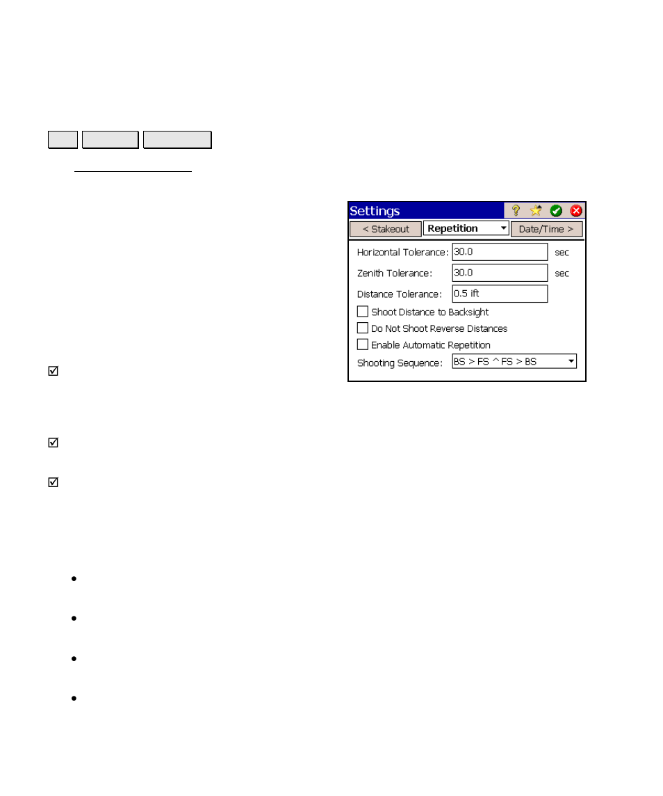 Repetition settings | Spectra Precision Survey Pro v4.6 Ranger Reference Manual User Manual | Page 64 / 480