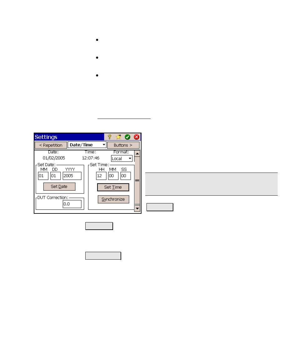 Date/time settings | Spectra Precision Survey Pro v4.6 Ranger Reference Manual User Manual | Page 65 / 480