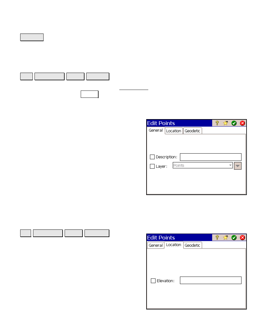 Edit multiple points – general, Edit multiple points – location | Spectra Precision Survey Pro v4.6 Ranger Reference Manual User Manual | Page 70 / 480
