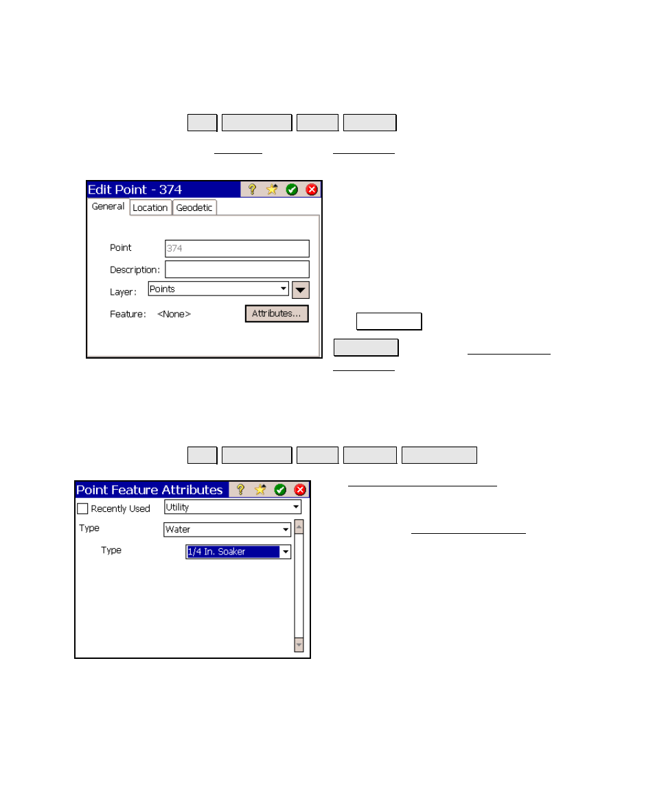 Edit point – general, Point feature attributes | Spectra Precision Survey Pro v4.6 Ranger Reference Manual User Manual | Page 71 / 480