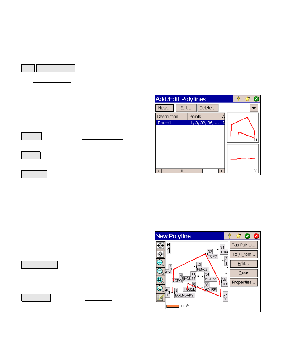 Edit polylines, Screen two – new polyline | Spectra Precision Survey Pro v4.6 Ranger Reference Manual User Manual | Page 74 / 480