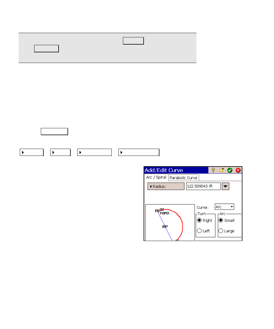 Screen four – add/edit curve, Adding a horizontal curve | Spectra Precision Survey Pro v4.6 Ranger Reference Manual User Manual | Page 76 / 480