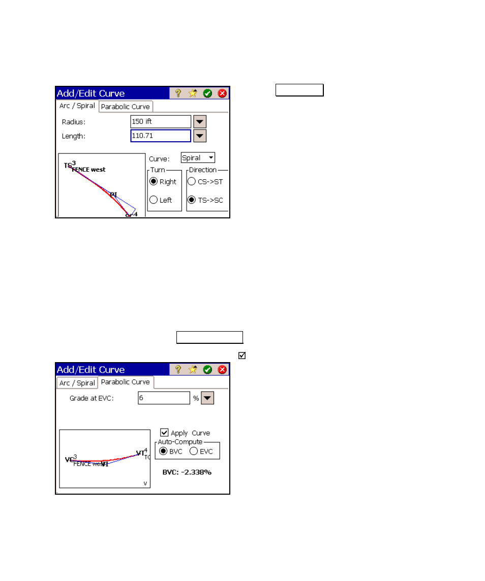 Adding a spiral, Adding a vertical curve | Spectra Precision Survey Pro v4.6 Ranger Reference Manual User Manual | Page 77 / 480