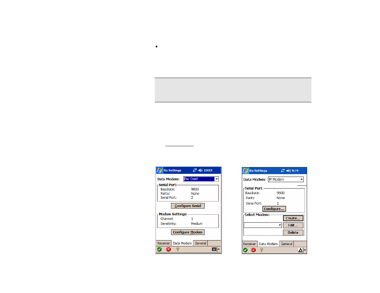 Data modem settings | Spectra Precision Survey Pro v4.5 Recon and Nomad Reference Manual User Manual | Page 102 / 469