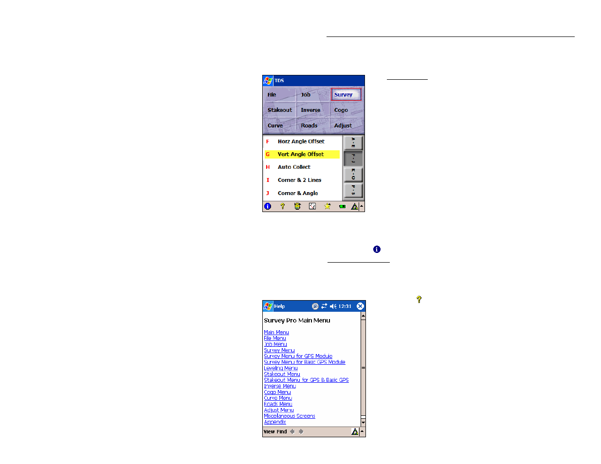 Main menu, About survey pro, Online help | Spectra Precision Survey Pro v4.5 Recon and Nomad Reference Manual User Manual | Page 11 / 469