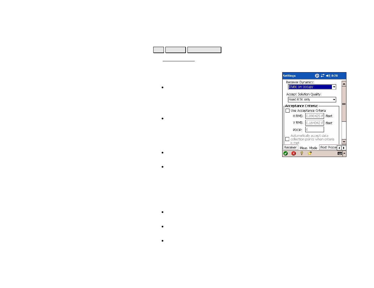 Measure mode settings | Spectra Precision Survey Pro v4.5 Recon and Nomad Reference Manual User Manual | Page 110 / 469