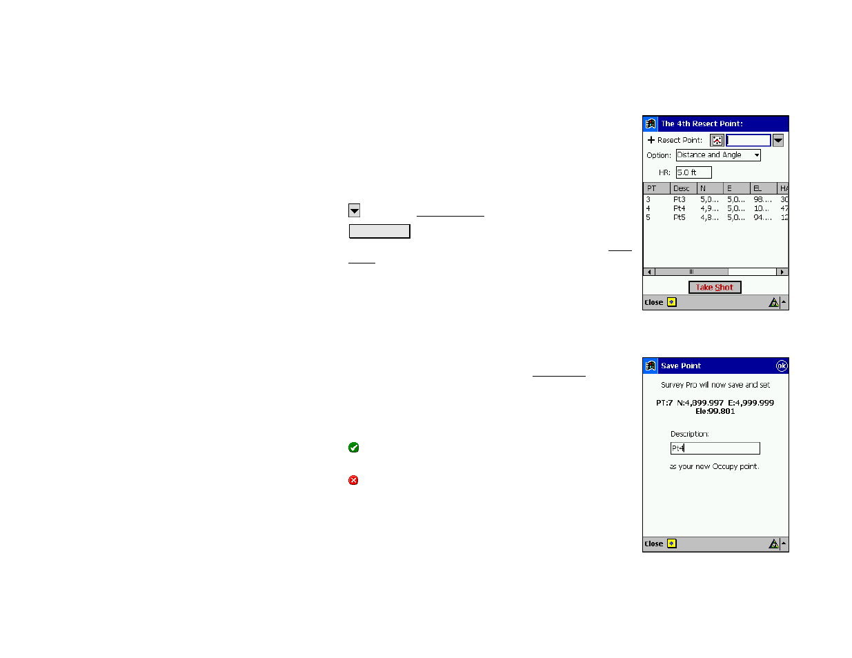 Resection – screen two, Save point | Spectra Precision Survey Pro v4.5 Recon and Nomad Reference Manual User Manual | Page 156 / 469