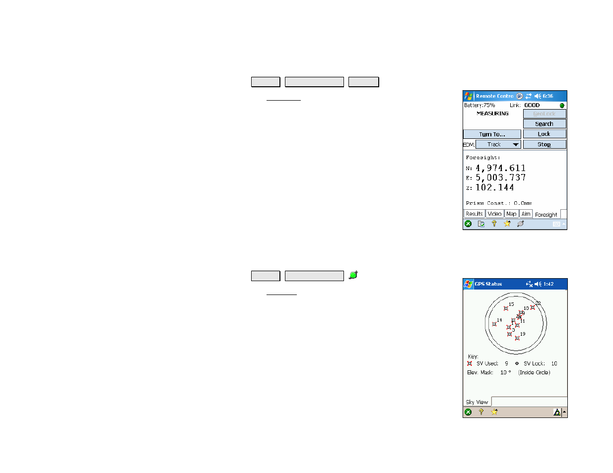 Foresight card, Sky plot | Spectra Precision Survey Pro v4.5 Recon and Nomad Reference Manual User Manual | Page 172 / 469