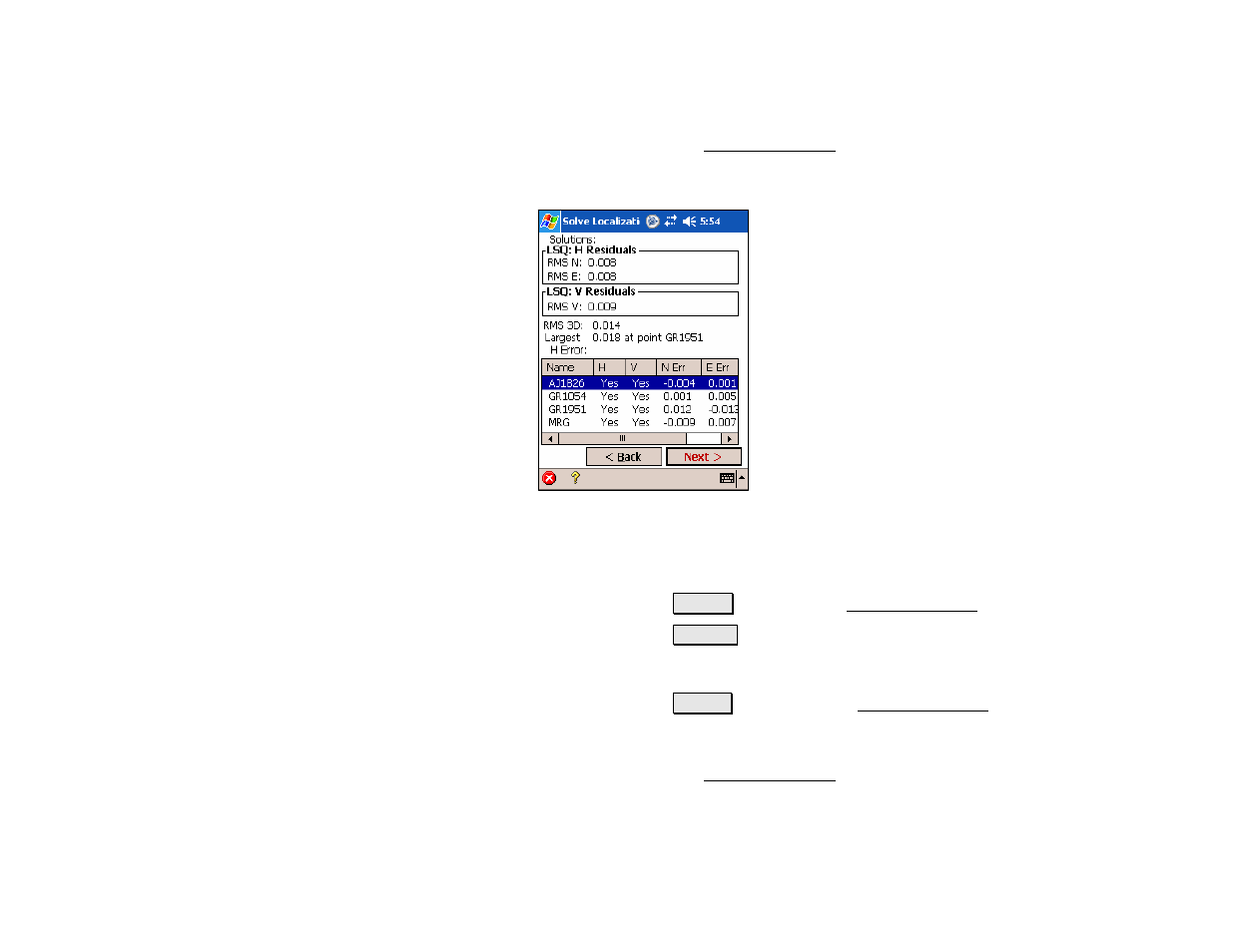 Solve localization – residuals, Solve localization – manual parameters | Spectra Precision Survey Pro v4.5 Recon and Nomad Reference Manual User Manual | Page 215 / 469