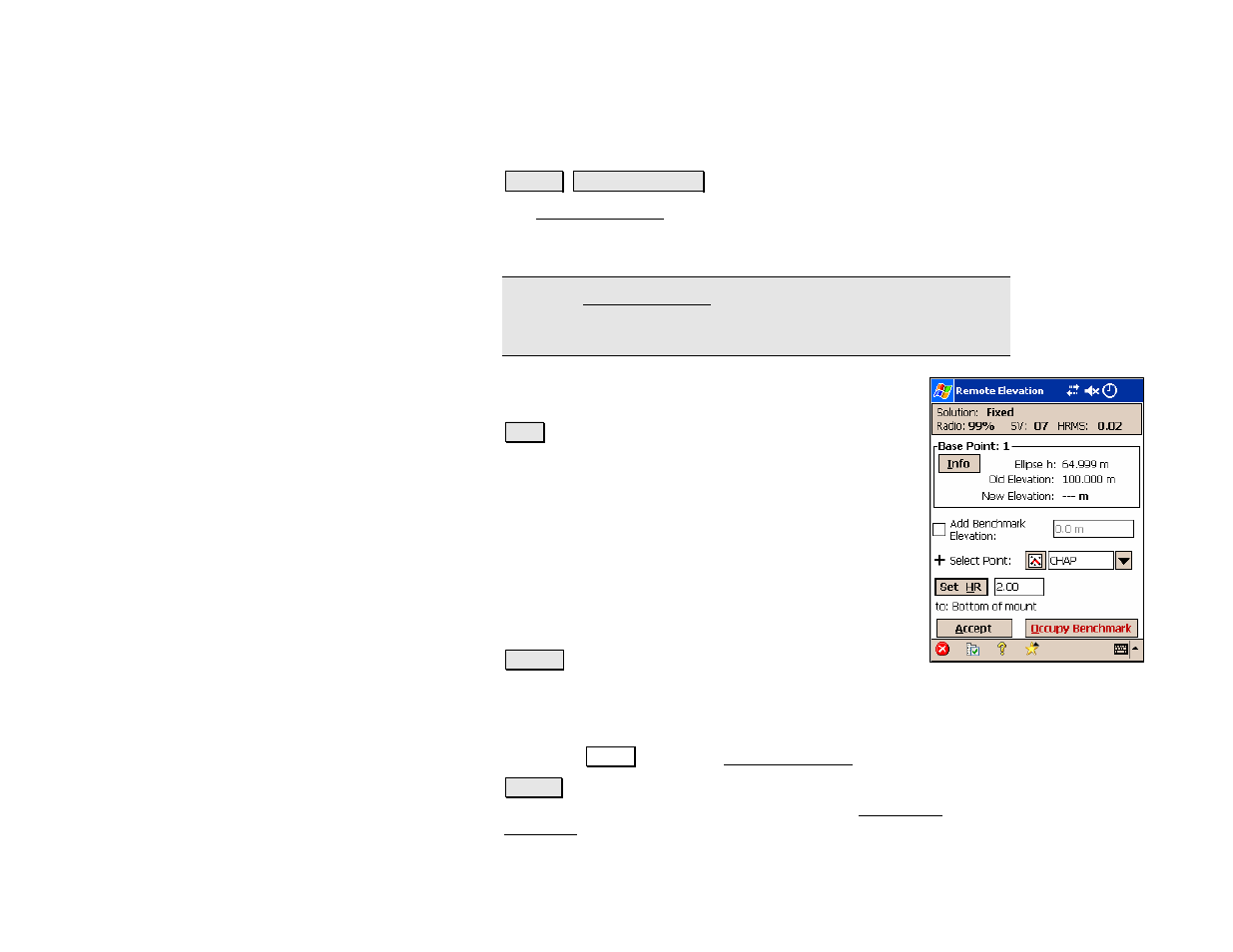 Remote elevation | Spectra Precision Survey Pro v4.5 Recon and Nomad Reference Manual User Manual | Page 232 / 469