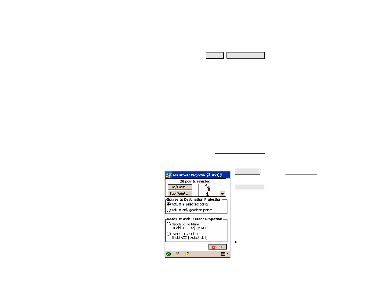 Adjust with projection, Adjust with projection – select points | Spectra Precision Survey Pro v4.5 Recon and Nomad Reference Manual User Manual | Page 239 / 469