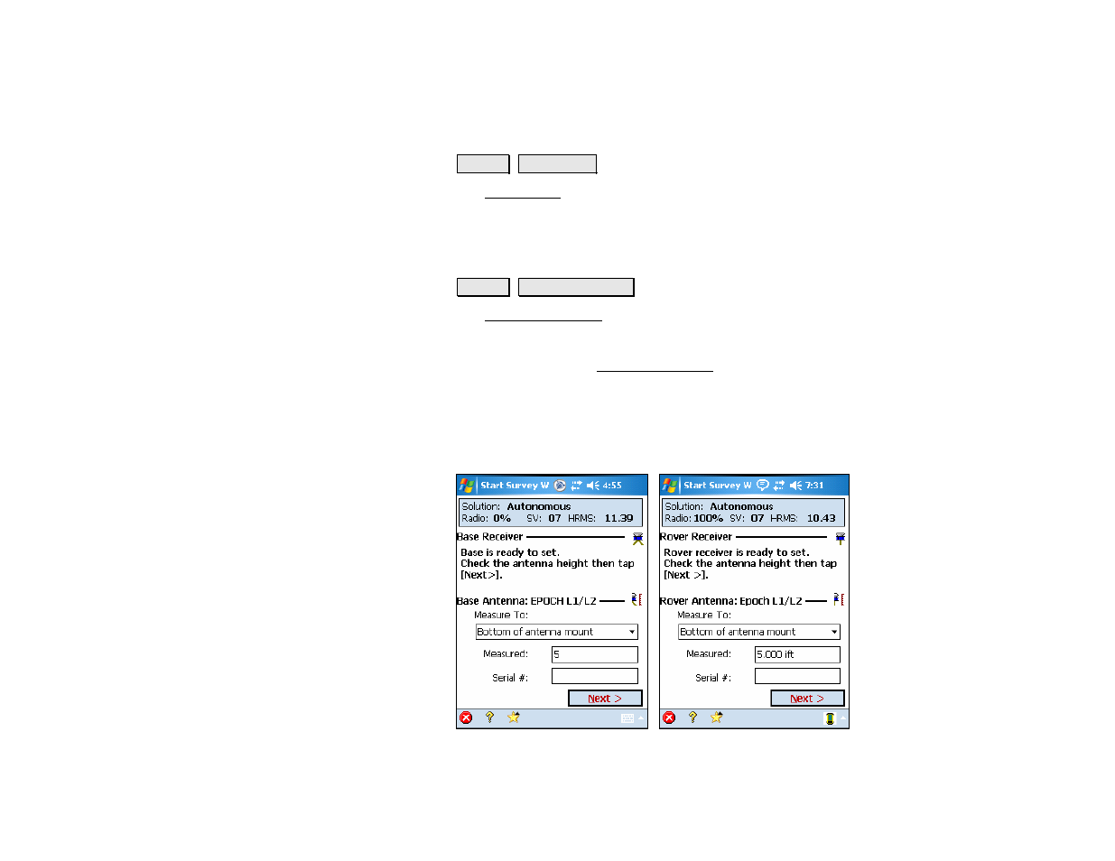 Gps status, Start gps survey, Gps status start gps survey | Spectra Precision Survey Pro v4.5 Recon and Nomad Reference Manual User Manual | Page 250 / 469
