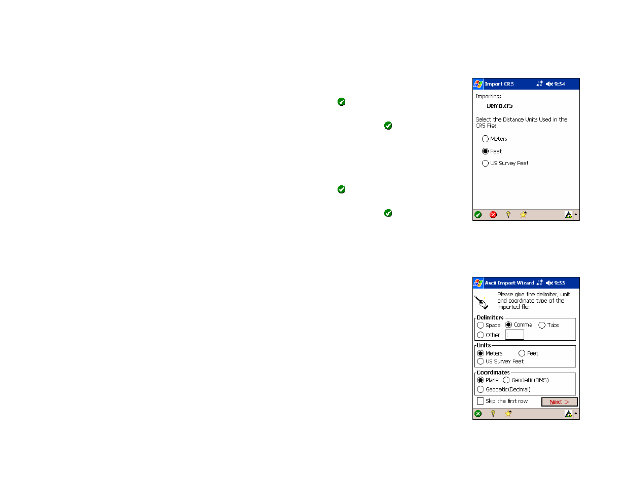 Import *.cr5 coordinates, Import *.gps coordinates, Import *.txt coordinates | Spectra Precision Survey Pro v4.5 Recon and Nomad Reference Manual User Manual | Page 26 / 469