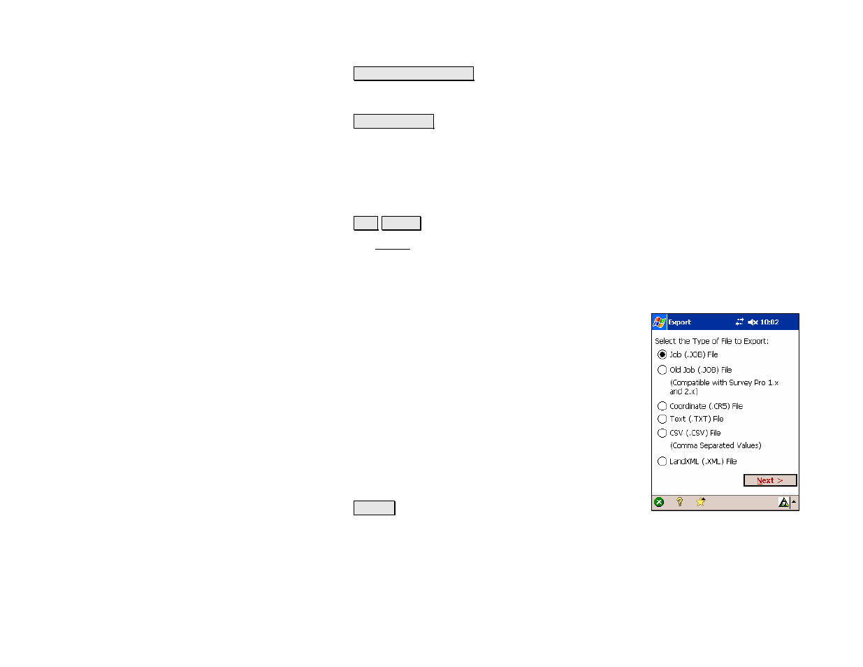 Export | Spectra Precision Survey Pro v4.5 Recon and Nomad Reference Manual User Manual | Page 30 / 469