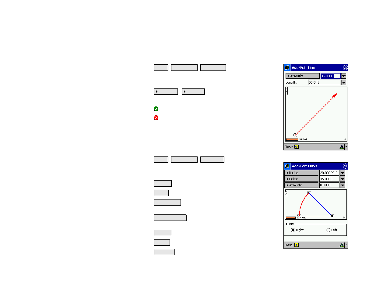 Add / edit line, Add / edit curve | Spectra Precision Survey Pro v4.5 Recon and Nomad Reference Manual User Manual | Page 370 / 469