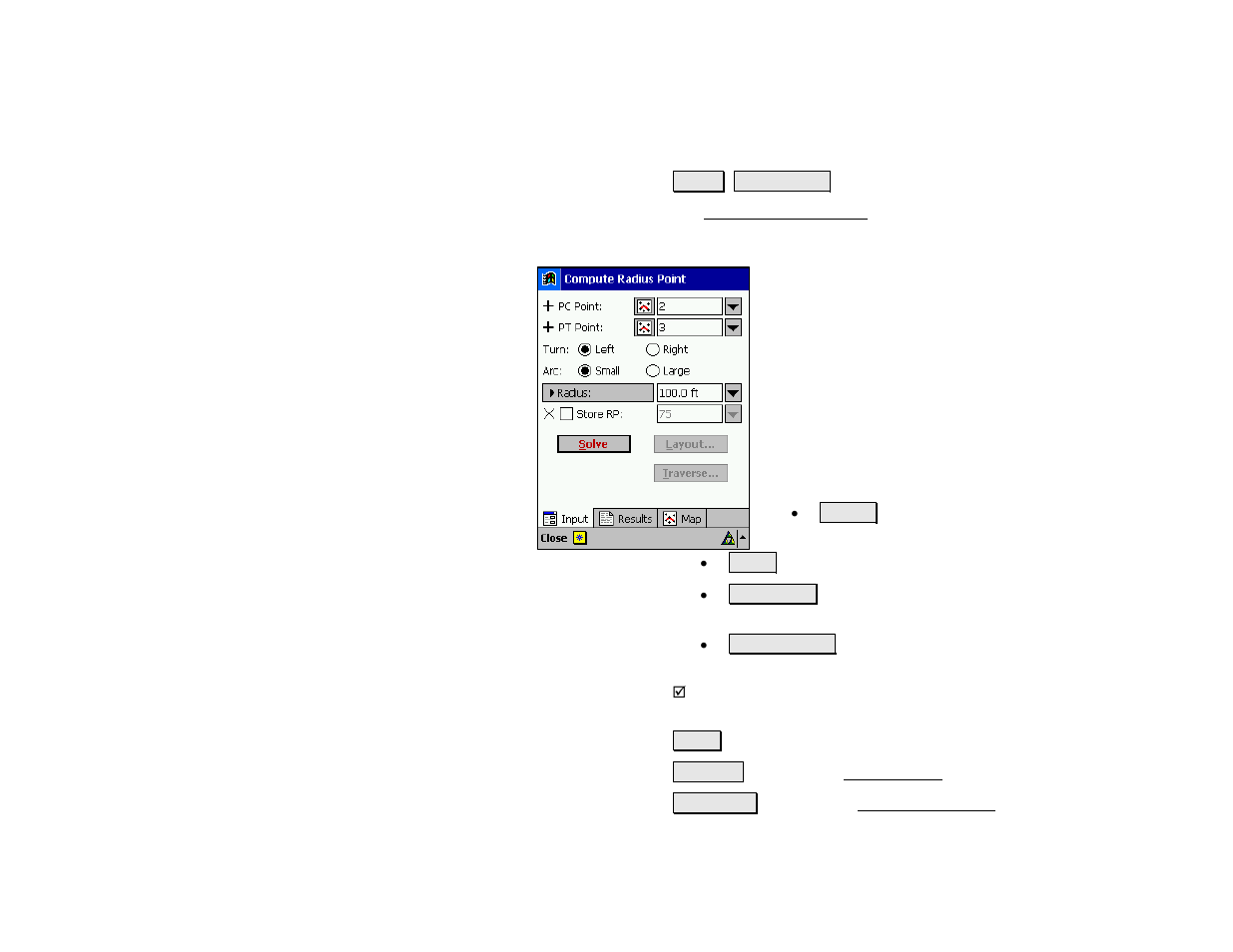 Compute radius point | Spectra Precision Survey Pro v4.5 Recon and Nomad Reference Manual User Manual | Page 383 / 469