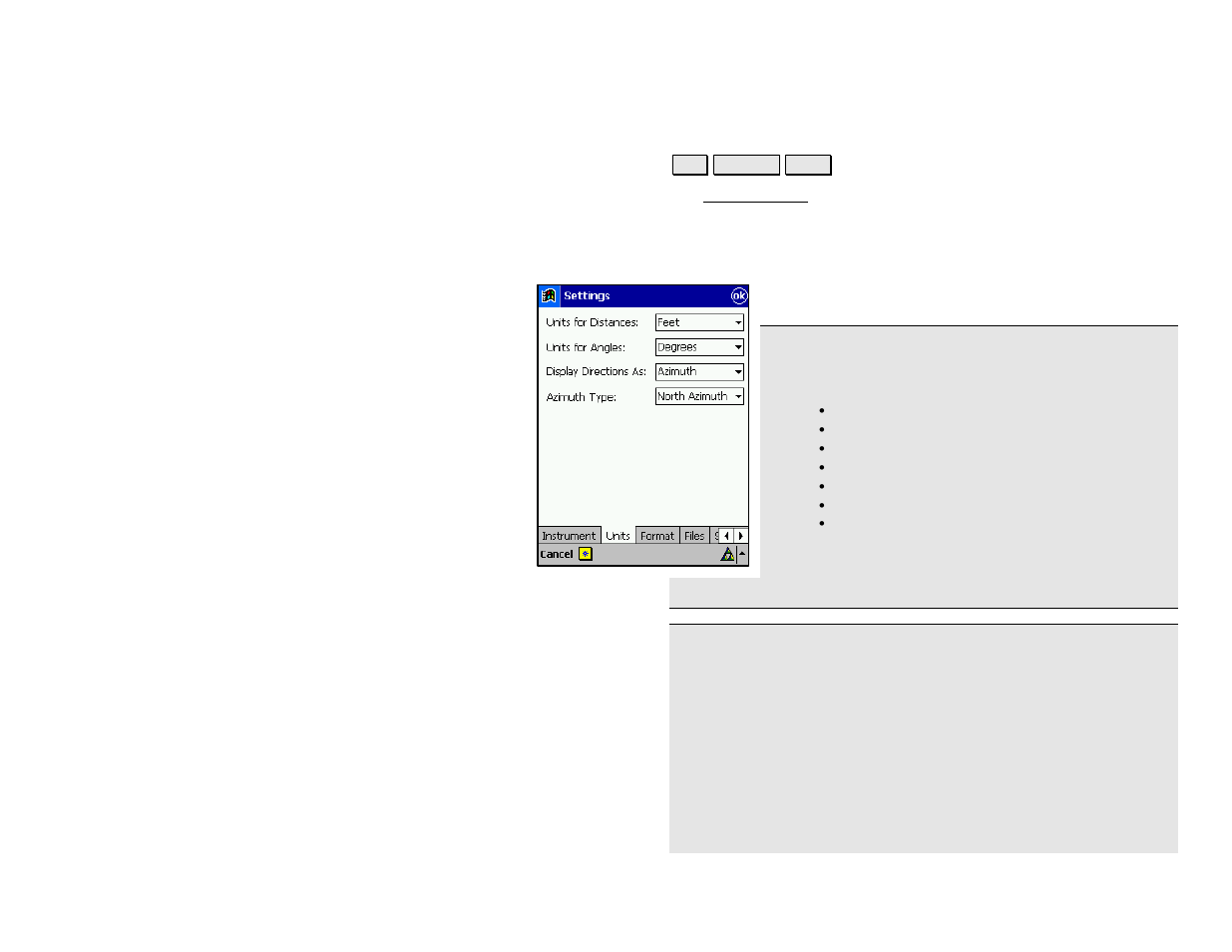 Units settings | Spectra Precision Survey Pro v4.5 Recon and Nomad Reference Manual User Manual | Page 49 / 469