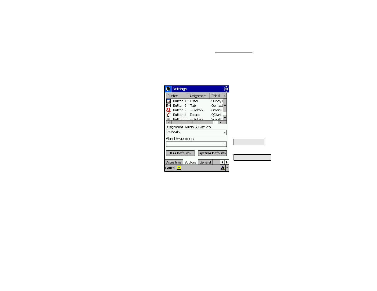 Buttons settings | Spectra Precision Survey Pro v4.5 Recon and Nomad Reference Manual User Manual | Page 61 / 469