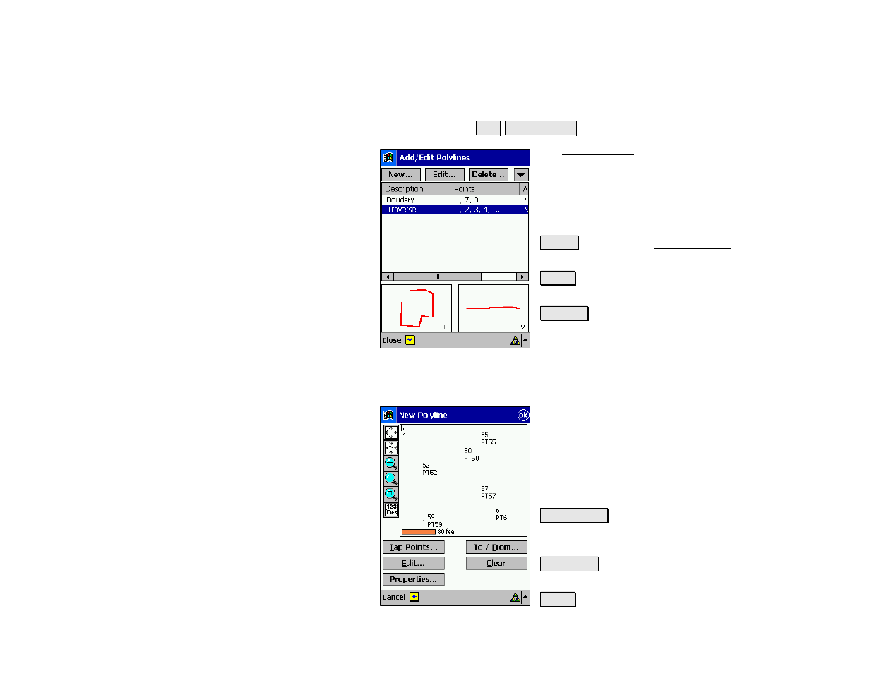 Edit polylines, Screen two – new polyline | Spectra Precision Survey Pro v4.5 Recon and Nomad Reference Manual User Manual | Page 69 / 469