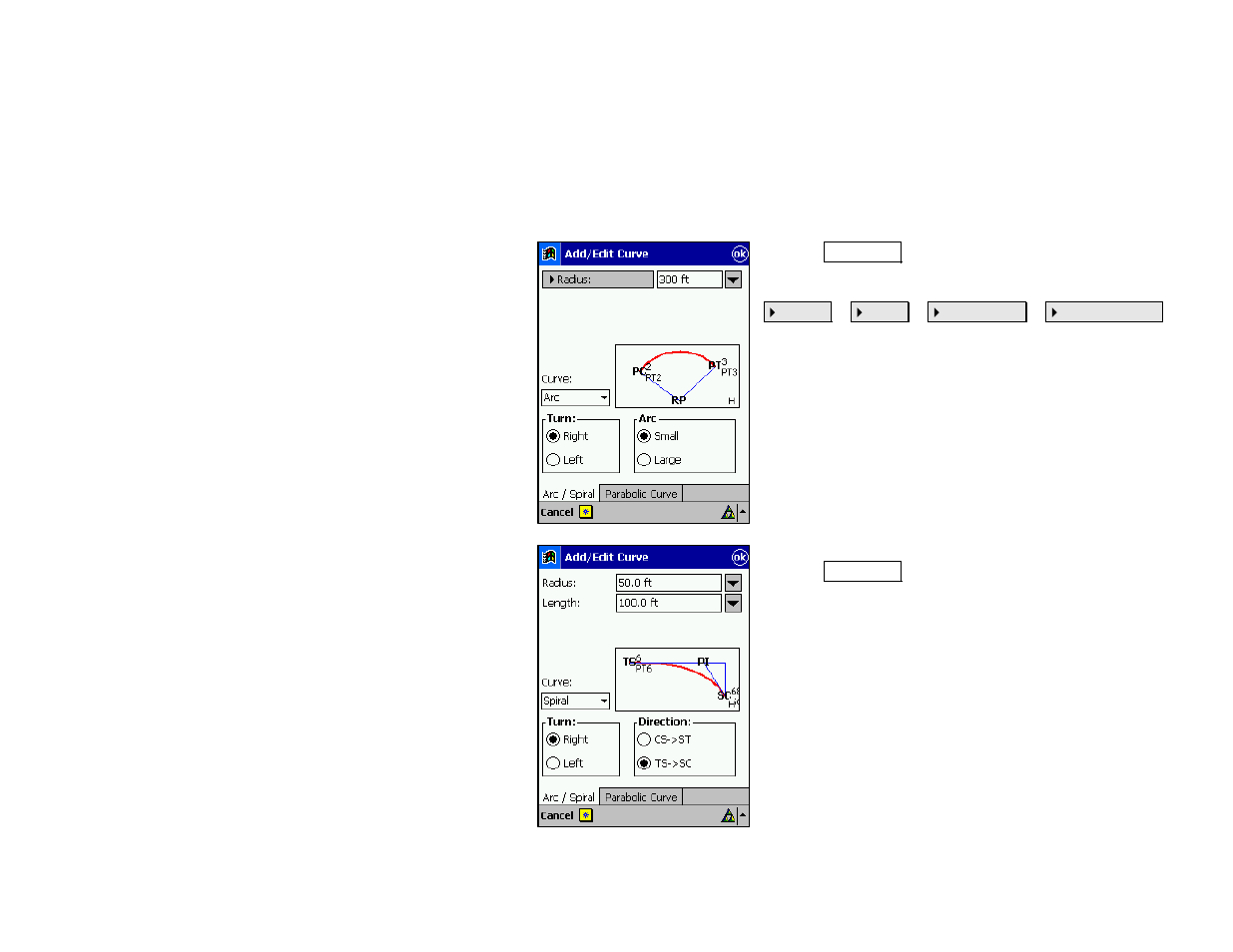 Screen four – add/edit curve | Spectra Precision Survey Pro v4.5 Recon and Nomad Reference Manual User Manual | Page 71 / 469