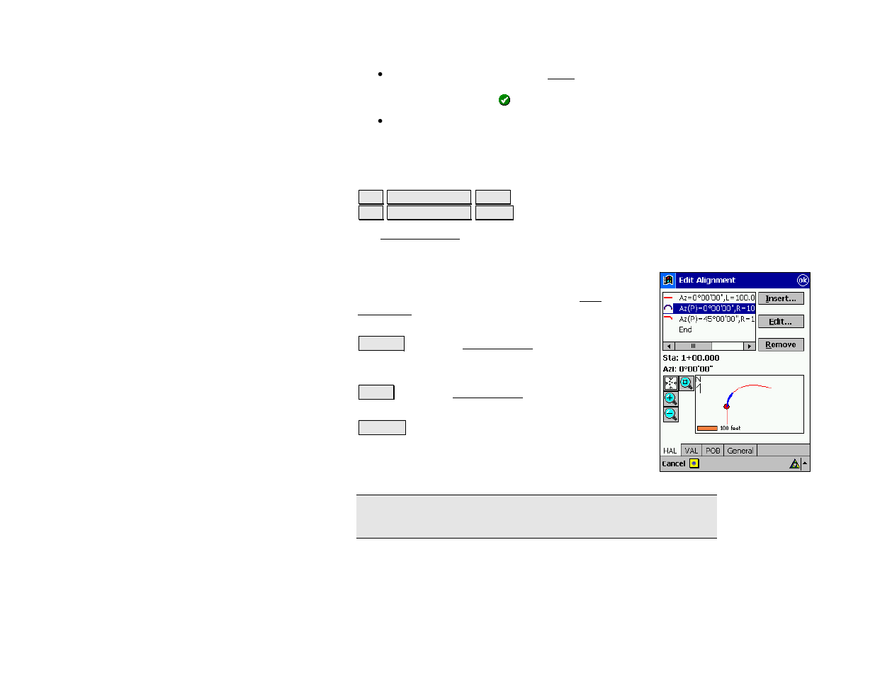 Edit alignment, Edit alignment screen – hal tab | Spectra Precision Survey Pro v4.5 Recon and Nomad Reference Manual User Manual | Page 74 / 469