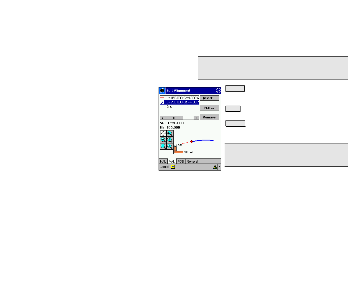 Edit alignment screen – val tab | Spectra Precision Survey Pro v4.5 Recon and Nomad Reference Manual User Manual | Page 75 / 469