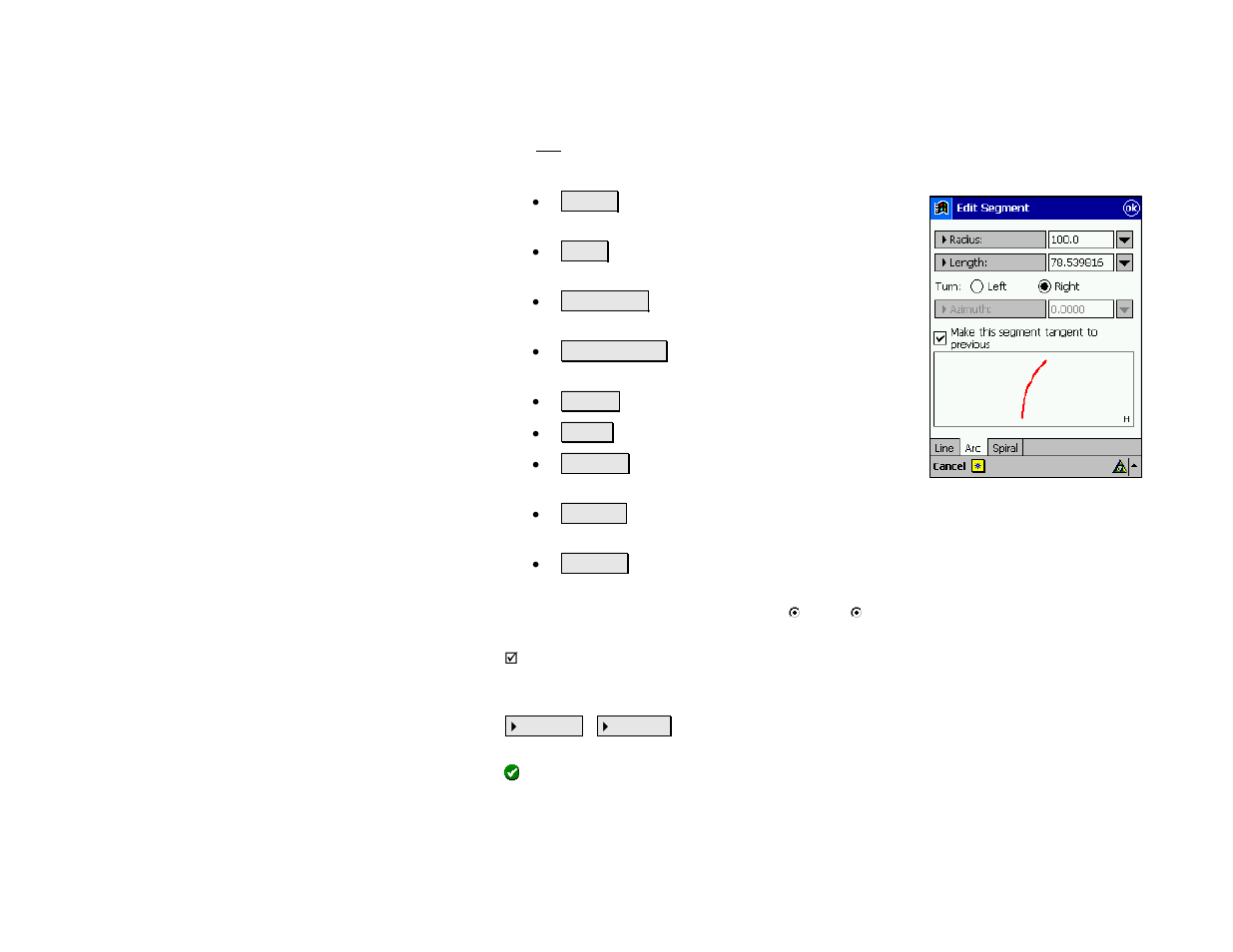 Edit segment – arc (horizontal curve) card | Spectra Precision Survey Pro v4.5 Recon and Nomad Reference Manual User Manual | Page 78 / 469