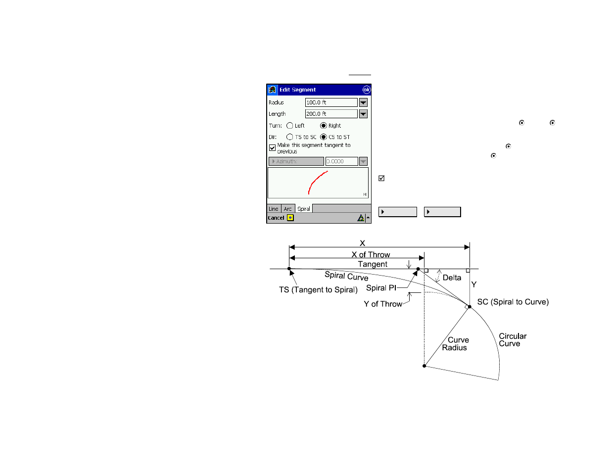Edit segment – spiral card | Spectra Precision Survey Pro v4.5 Recon and Nomad Reference Manual User Manual | Page 79 / 469