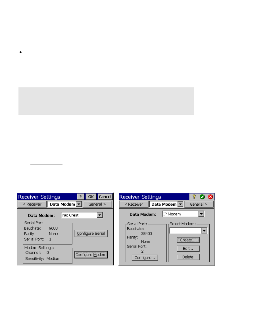 Data modem settings | Spectra Precision Survey Pro v4.5 Ranger Reference Manual User Manual | Page 106 / 475