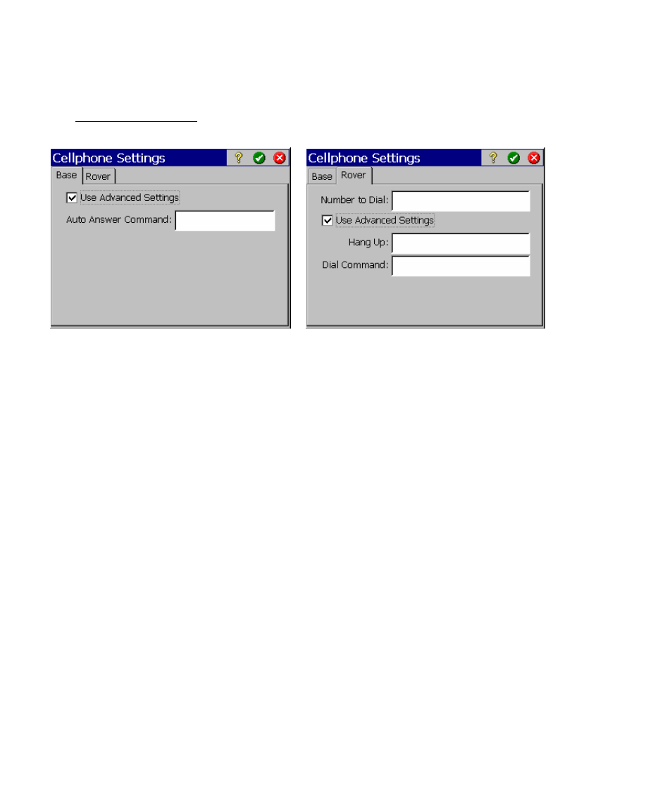 Displays the, Cell phone settings screen | Spectra Precision Survey Pro v4.5 Ranger Reference Manual User Manual | Page 110 / 475