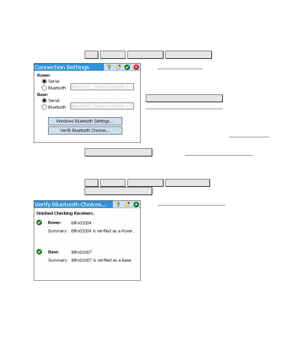 Change settings, Verify bluetooth choices | Spectra Precision Survey Pro v4.5 Ranger Reference Manual User Manual | Page 119 / 475